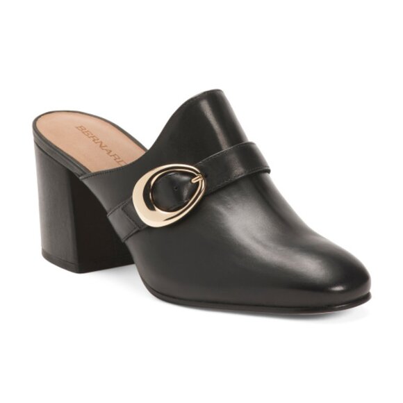 NEW BERNARDO Made In Brazil Leather Natasia Heeled Mules black for women 764tn - Picture 2 of 10